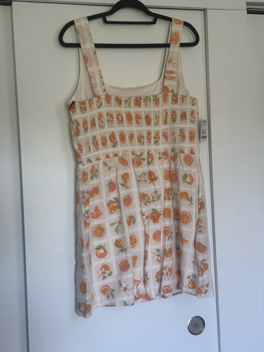 Orange Pear Floral Mini Dress with Pockets and Plaid Detail - Picture 2 of 6